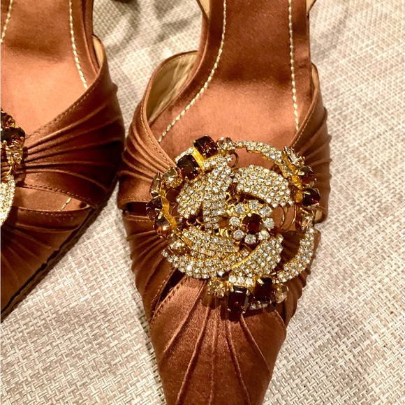 Rene Caovilla Brown Satin Heels with Embellishments - Picture 7 of 13